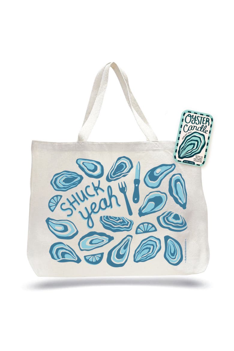 Oyster Candle & Tote Gift Set, Main, color, Blue