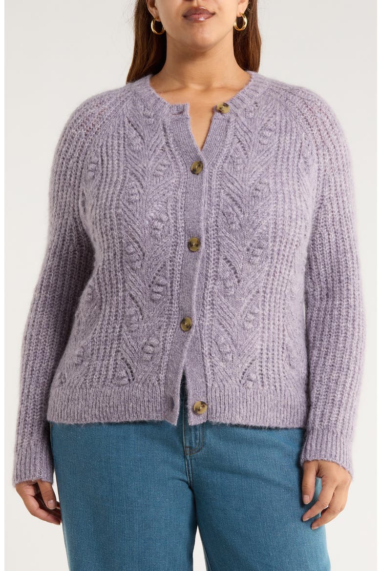 Sand Thistle Wool & Mohair Blend Cardigan, Alternate, color, CLEMATIS