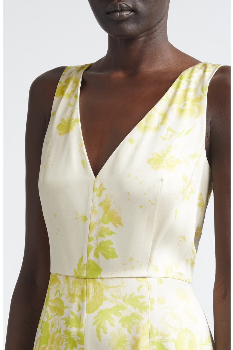 Floral Print Duchesse Satin Fit & Flare Gown, Alternate, color, ROSE BOUQUET CHARTREUSE