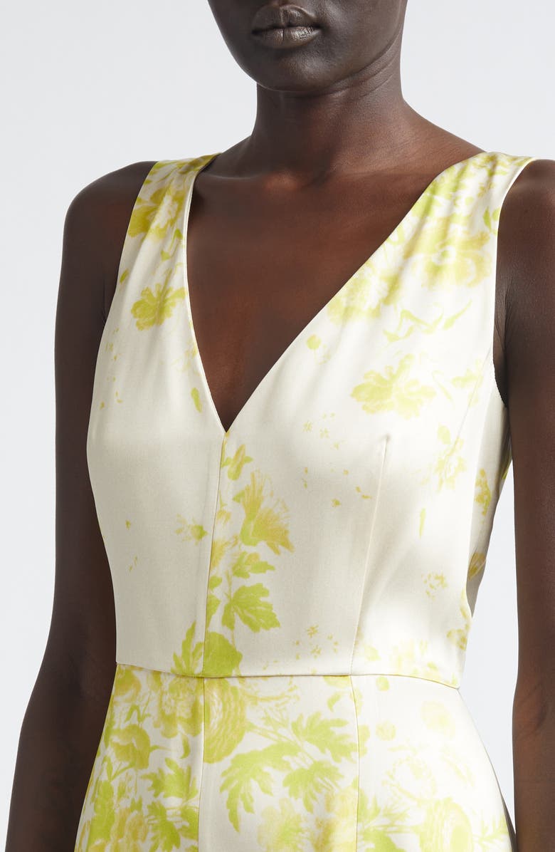 Erdem Floral Print Duchesse Satin Fit & Flare Gown, Alternate, color, Rose Bouquet Chartreuse