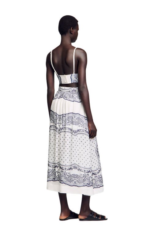 Sandro Womens Naturels Bandana-print V-neck Cropped Linen-blend Crop Top In Blue
