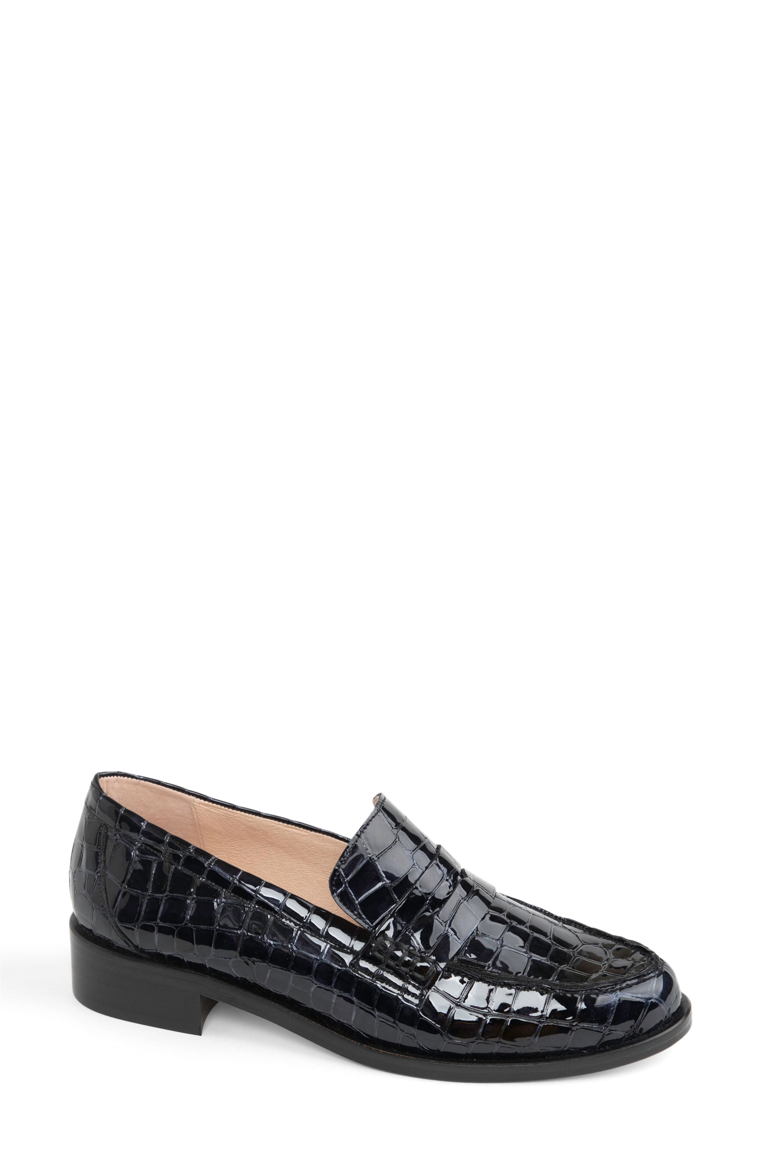 patricia green Vince Croc Embossed Penny Loafer, Main, color, Black Patent Croc