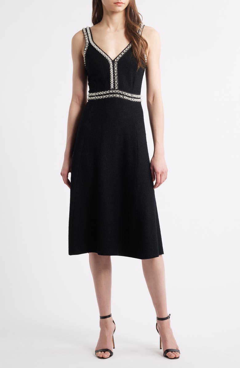 Ming Wang Bead Detail A-Line Dress, Main, color, 