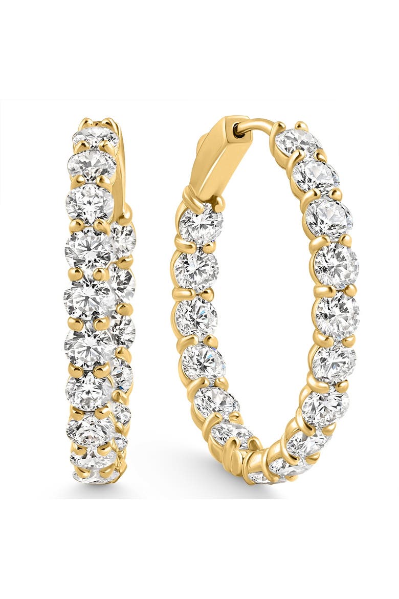5 1/2Ct Diamond Inside Outside Hoops 14 Gold Earrings Lab Grown 1" Tall, Main, color, 14k Yellow Gold