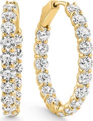 Bliss Diamond 5 1/2Ct Diamond Inside Outside Hoops 14 Gold Earrings Lab Grown 1" Tall
