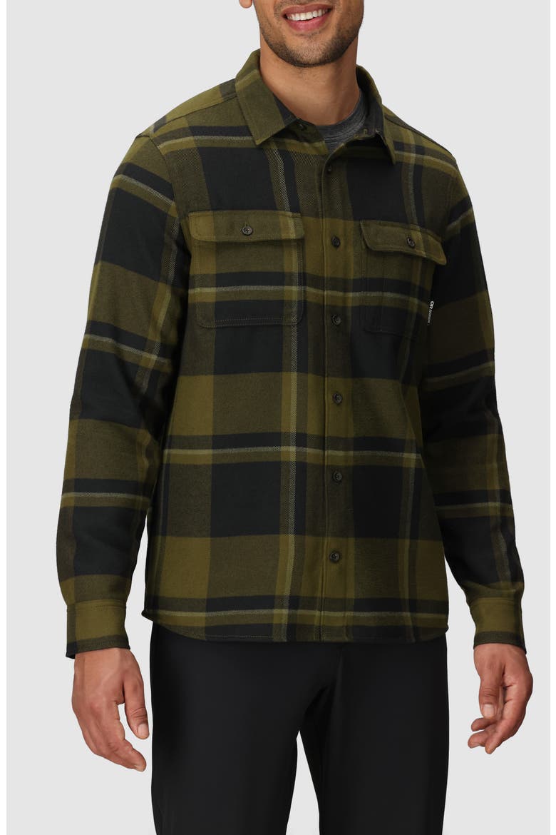 Feedback Plaid Flannel Overshirt, Main, color, DARK OLIVE PLAID
