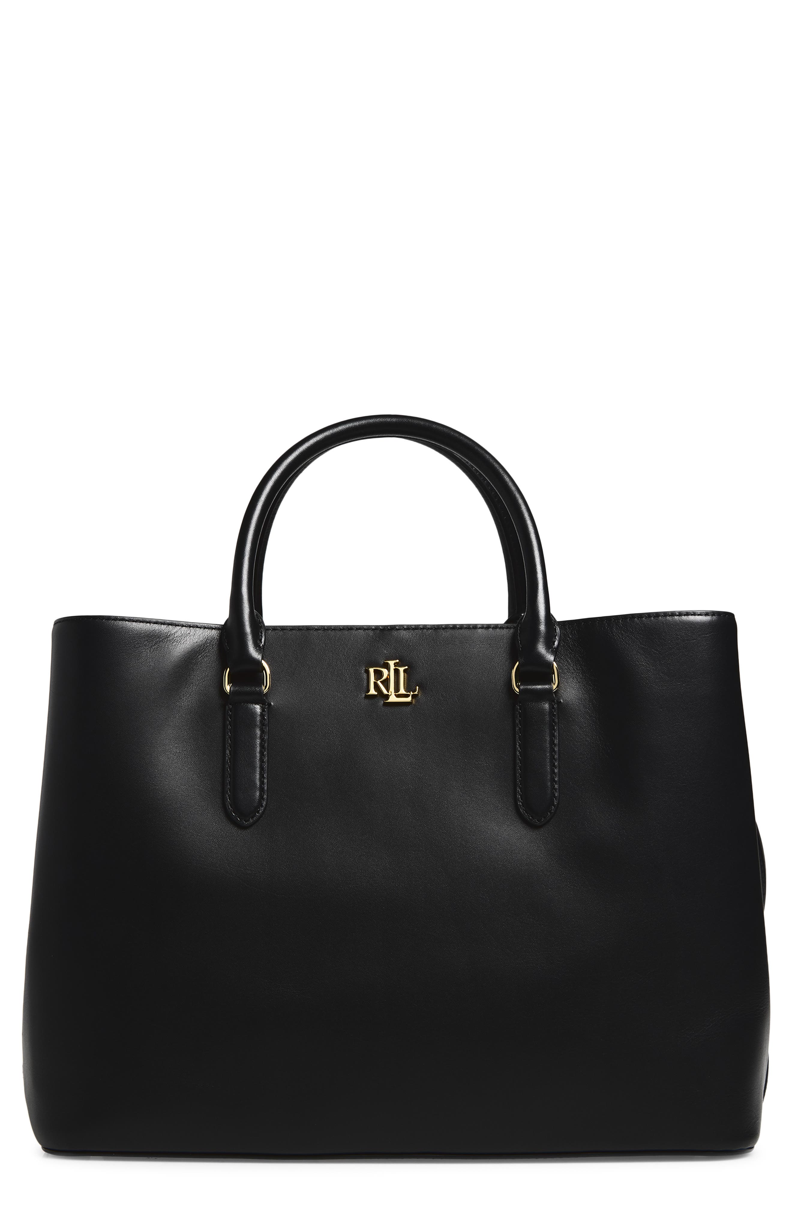 Marcy 36 Leather Tote, Main, color, BLACK