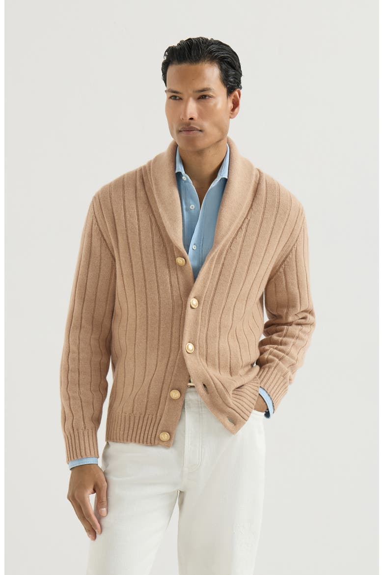 Cashmere ribbed cardigan, Main, color, Camel
