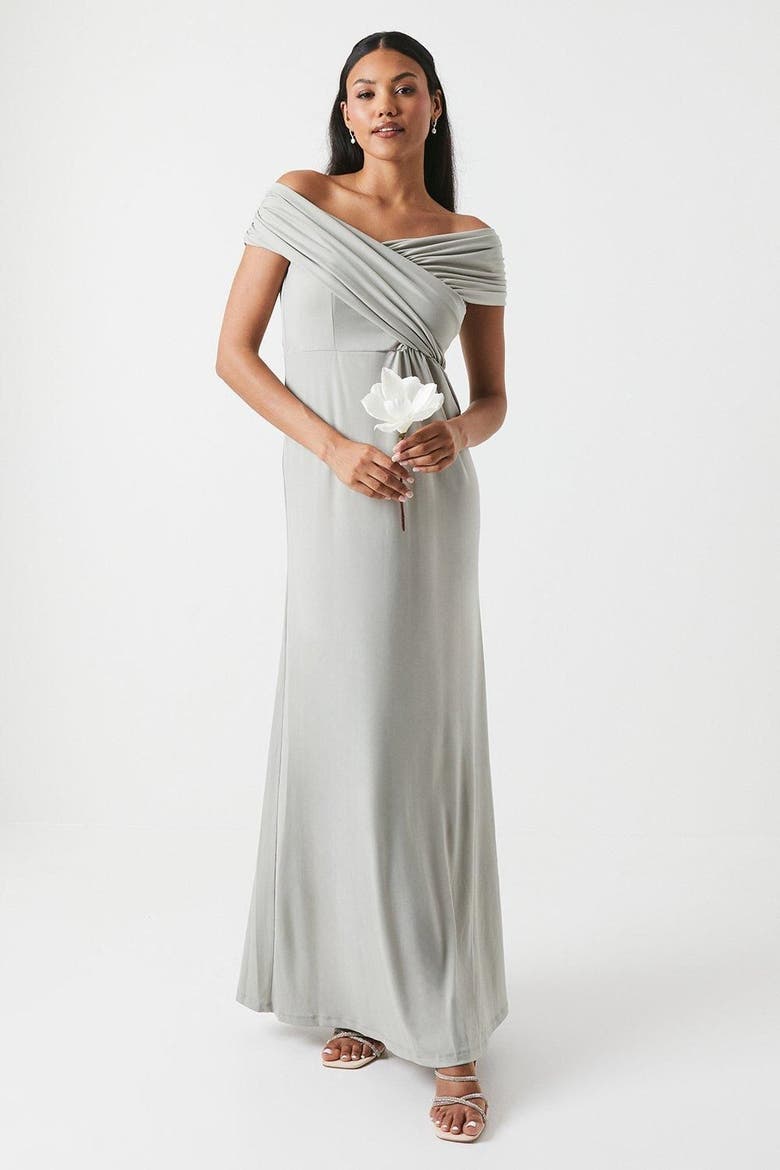 Bardot Ruched Jersey Bridesmaid Dress, Main, color, Sage