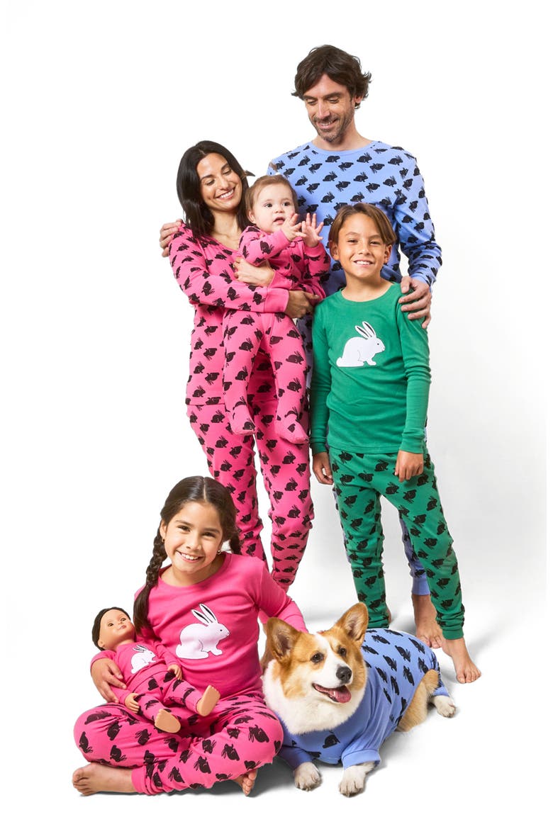 Footed Cotton Easter Matching Family Pajamas, Bunny Prints, Alternate, color, Blue Bunny