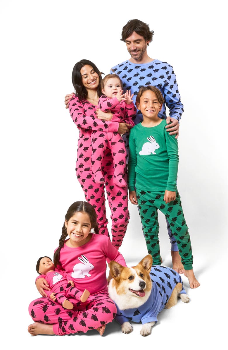 Leveret Footed Cotton Easter Matching Family Pajamas, Bunny Prints, Alternate, color, Blue Bunny