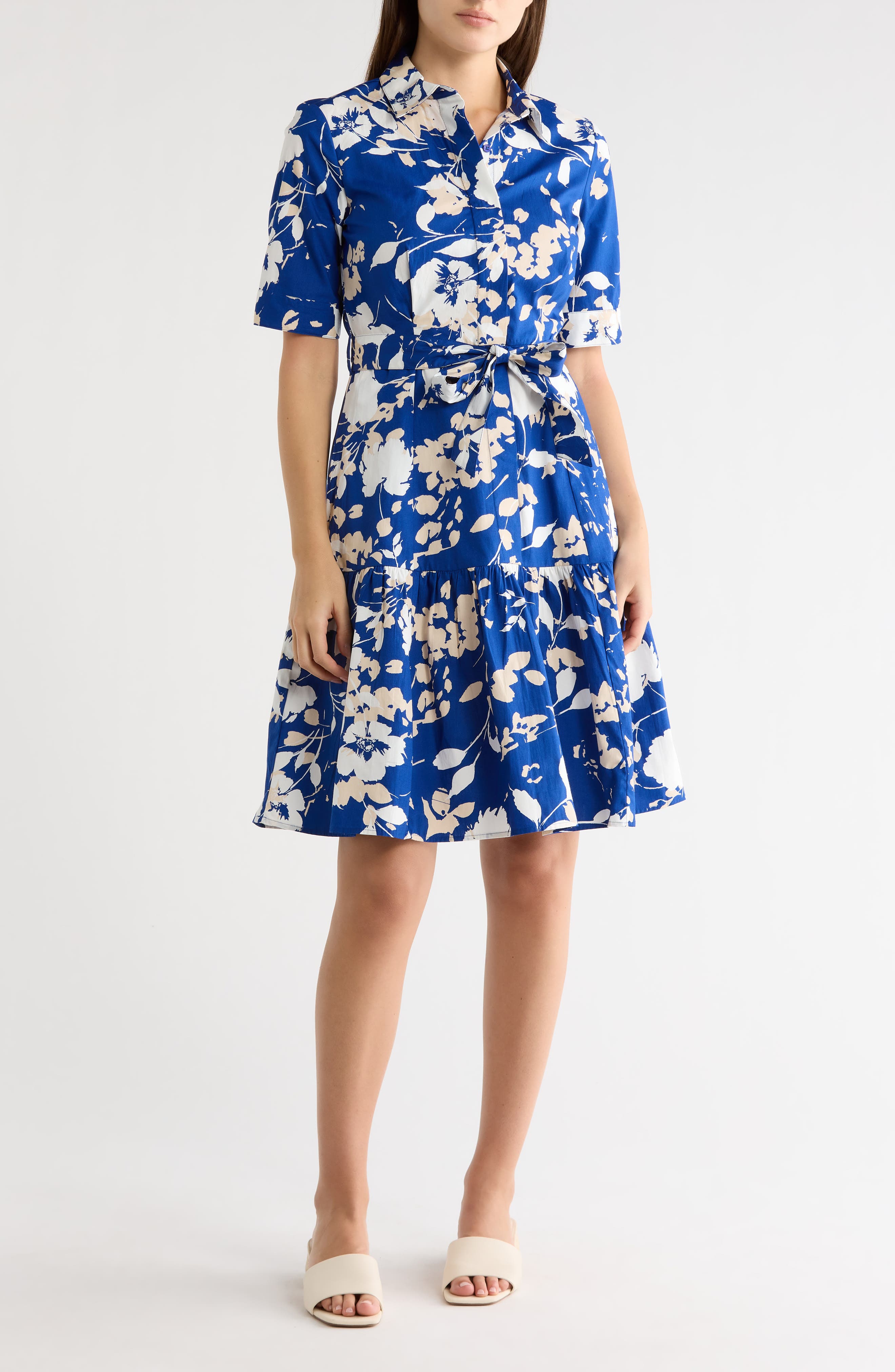 Calvin Klein Floral Short Sleeve Cotton Shirtdress
