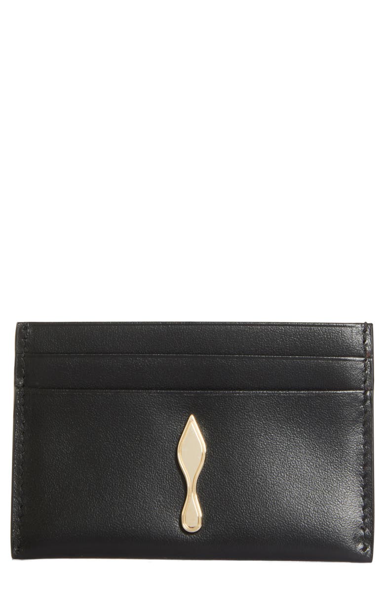 Christian Louboutin Bettina Leather Card Case, Main, color, Black/ Gold