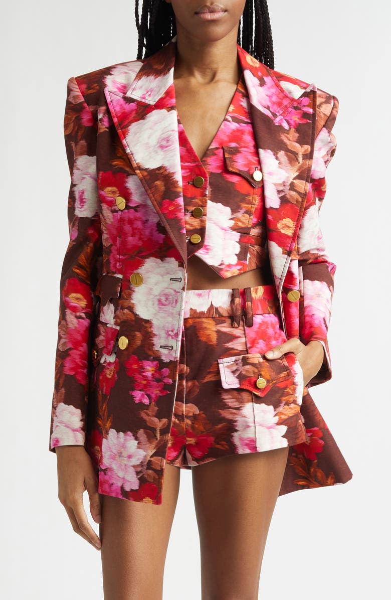 Zimmermann Luna Print Drill Jacket, Main, color, Chocolate Rose
