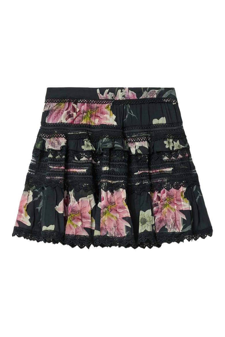 Zora Floral Lace Detail Miniskirt, Alternate, color, CRYSTAL BLACK