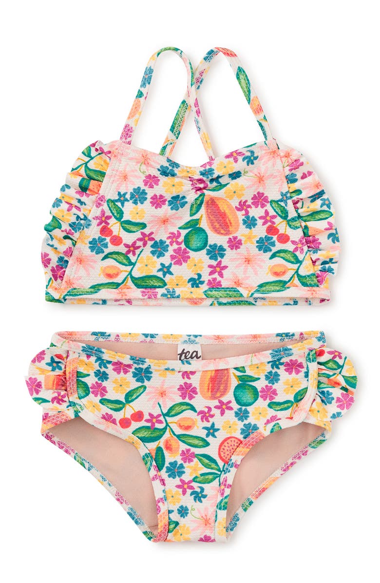 Tea Collection Ruffle Two-Piece Swim Set, Main, color, Tropical Fruit Floral