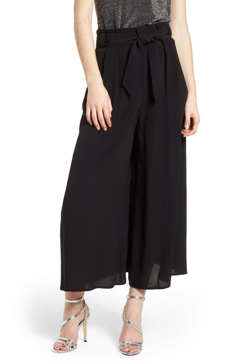 Paperbag Waist Culottes, Main, color, BLACK