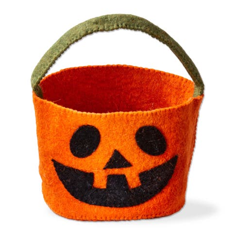 Halloween Felt Treat Basket - Decorative Orange Multi Sculpture