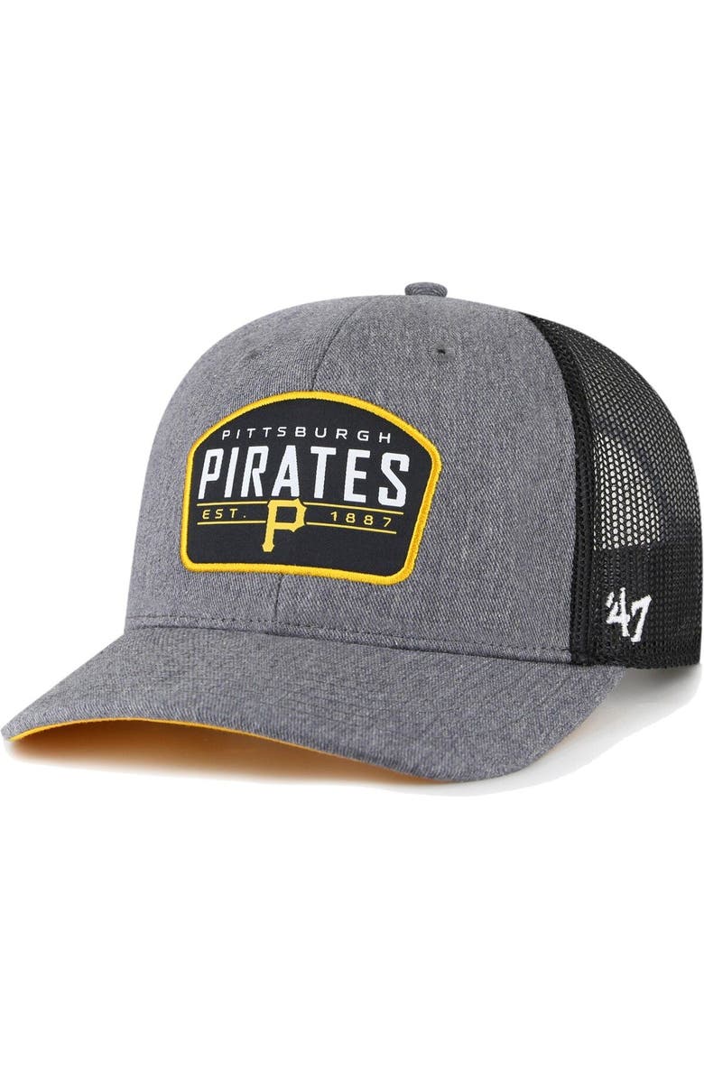 '47 Men's '47 Charcoal Pittsburgh Pirates Slate Trucker Snapback Hat, Main, color, 