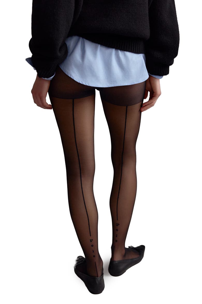 Back Seam Logo Tights, Alternate, color, BLACK