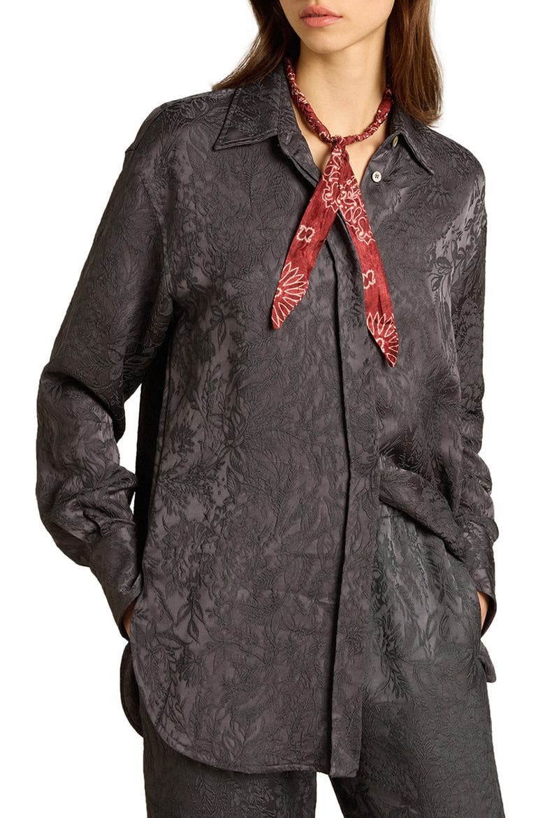 Toile De Jouy Jacquard Boyfriend Shirt, Main, color, OMBRE BLUE