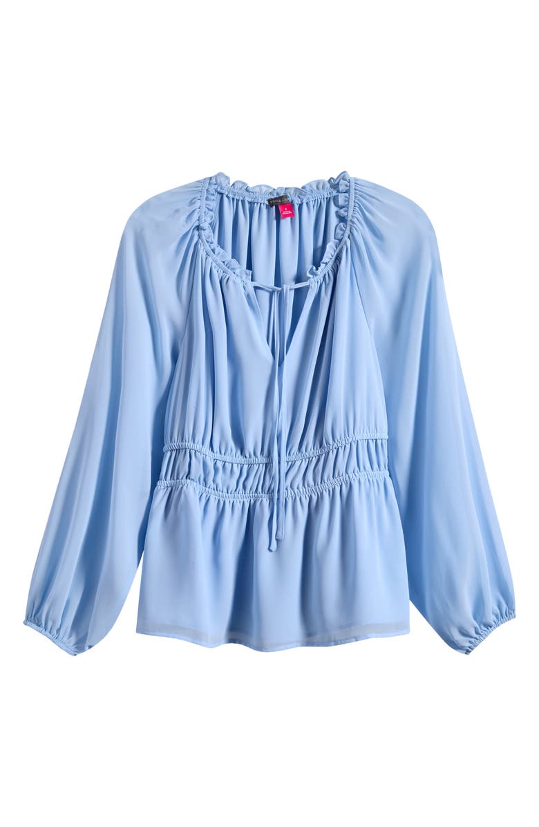 Vince Camuto Semi Sheer Long Sleeve Peplum Top, Alternate, color, Sky