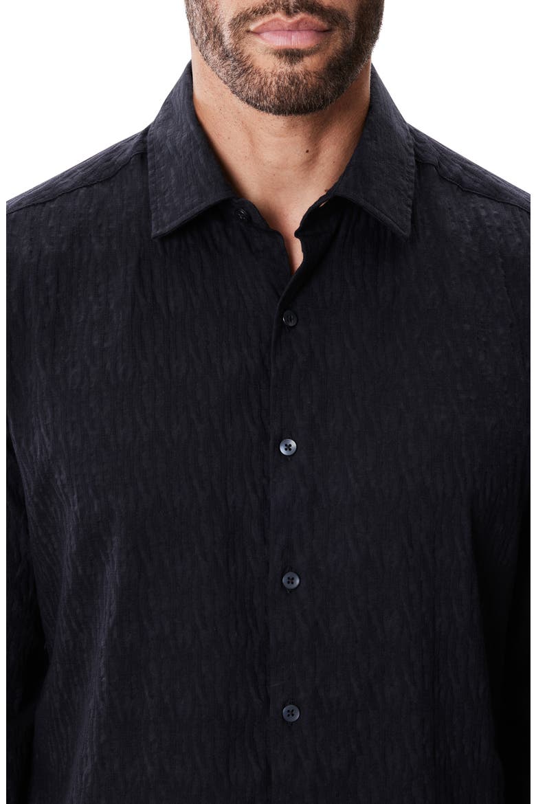 Calyx Black Puckered Stretch Cotton Blend Button-Up Shirt, Alternate, color, BLACK