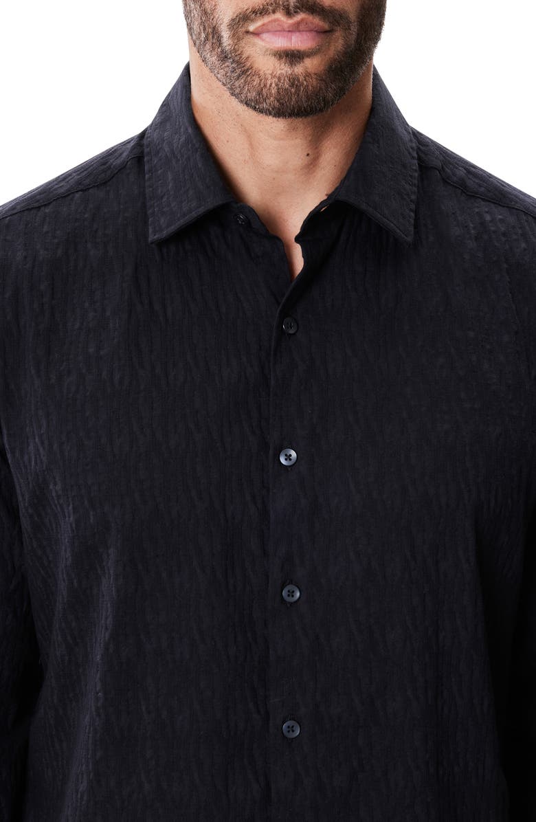 Robert Barakett Calyx Black Puckered Stretch Cotton Blend Button-Up Shirt, Alternate, color, Black