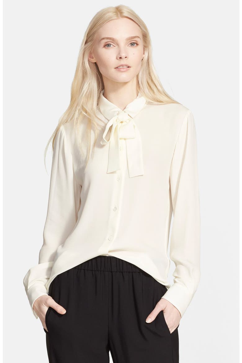 'Emmanuelle' Tie Front Silk Blouse, Main, color, IVORY