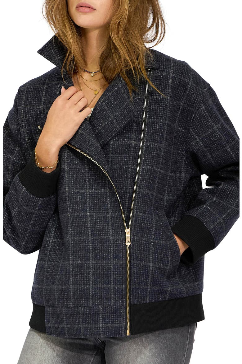 Love Cruise Checked Wool Blend Bomber Jacket, Alternate, color, BLACK CHECK