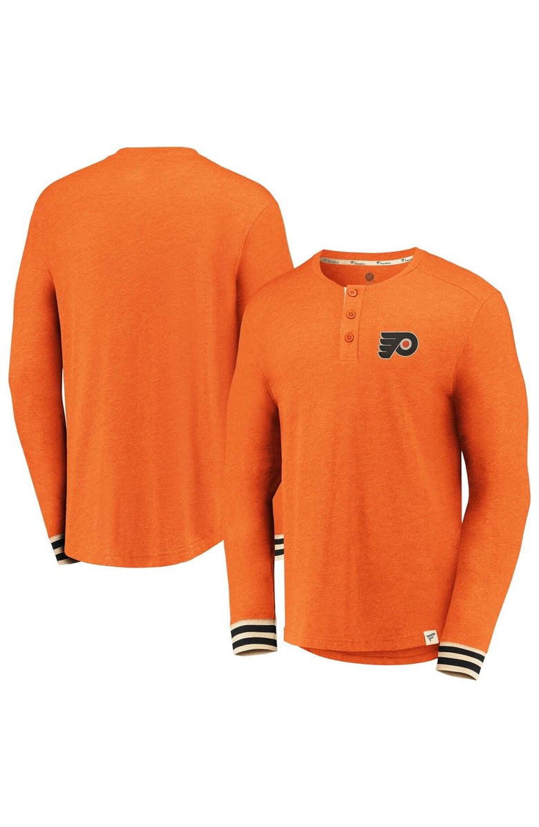 FANATICS Men's Fanatics Branded Heathered Orange Philadelphia Flyers True Classics Henley Long Sleeve T-Shirt, Main, color, Heather Orange