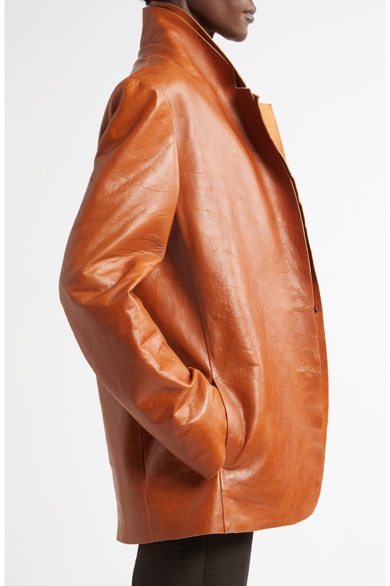 Lysandre Contrast Layers Raw Edge Leather Jacket, Alternate, color, CARAMEL