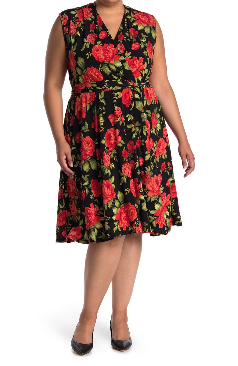 Love By Design Prescott Fit & Flare Belted Knee Length Dress, Main, color, Carnation