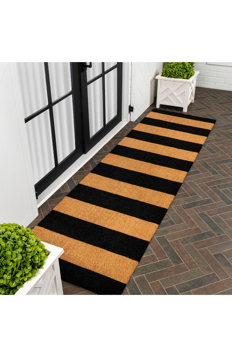 JONATHAN Y Peater Classic Casual Commerical Natural Coir Mat Indoor/Outdoor, Alternate, color, Natural Black Stripe