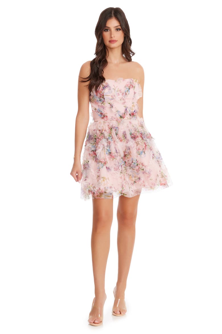 Sasha Floral Strapless Fit & Flare Minidress, Alternate, color, BLUSH MULTI