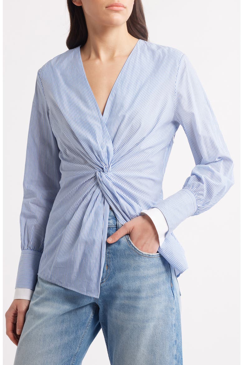 Bawari Stripe Twist Front Cotton Shirt, Main, color, MED BU