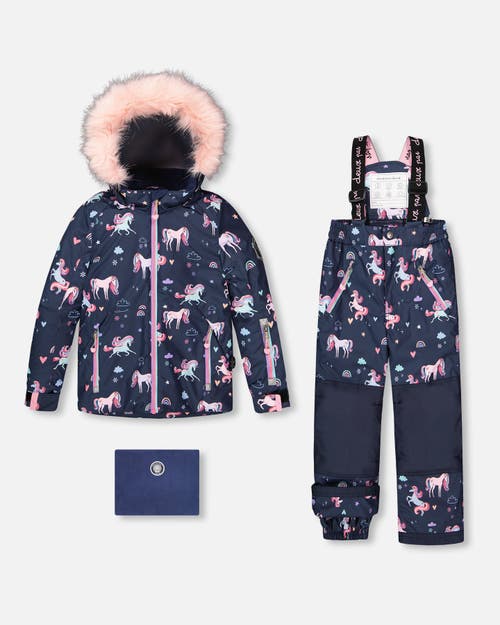 Deux Par Deux Two-piece Play Snowsuit Unicorn In Blue