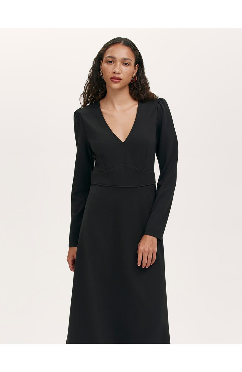 Finery London Seraphina Ponte Jersey V Neck Midi Dress, Alternate, color, Black