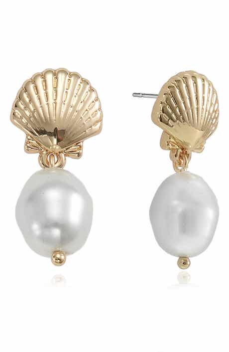 Ettika Shell Faux Pearl Drop Earrings