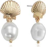 Ettika Shell Faux Pearl Drop Earrings
