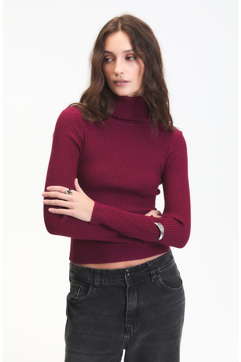 Mylo Ribbed Turtleneck Sweater, Alternate, color, WINE