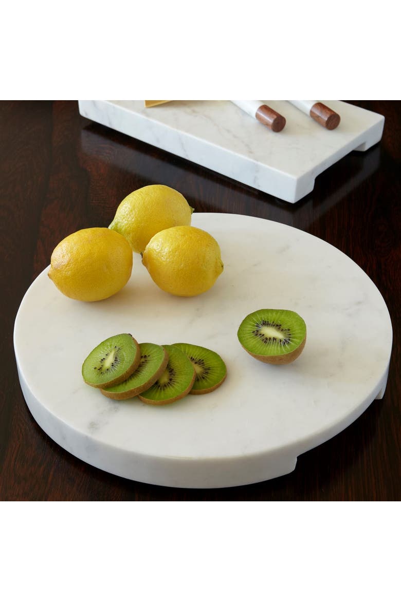 White Marble Thick Round Board with Handle Grooves, Alternate, color, White