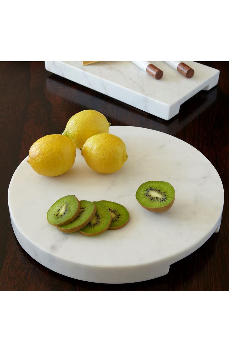 Be Home White Marble Thick Round Board with Handle Grooves, Alternate, color, White