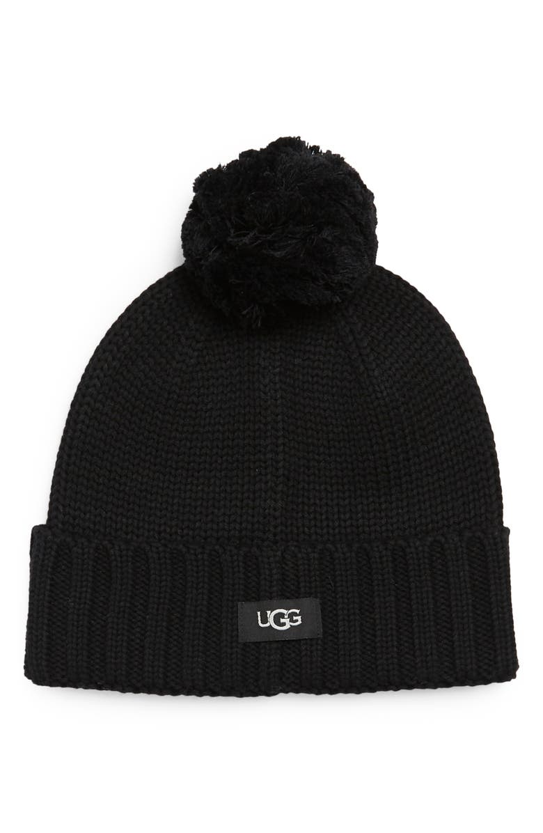 UGG<sup>®</sup> Knit Pompom Beanie, Main, color, Black