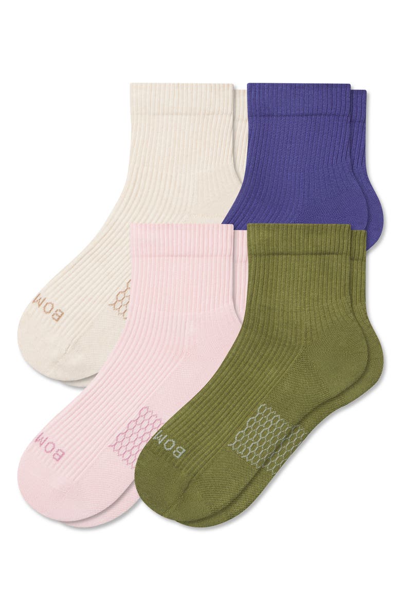 Bombas Modern Rib 4-Pack Quarter Socks, Main, color, Ecru Pink Mix