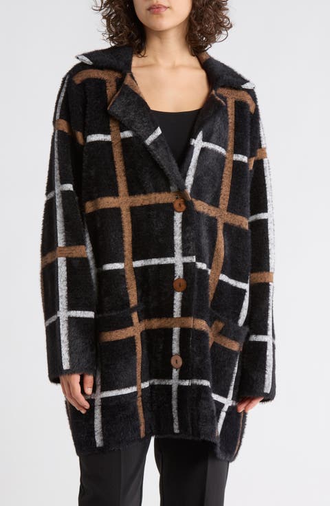 Long Sleeve Plaid Coat (Plus)