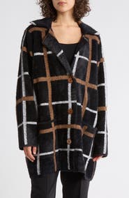 T Tahari Long Sleeve Plaid Coat