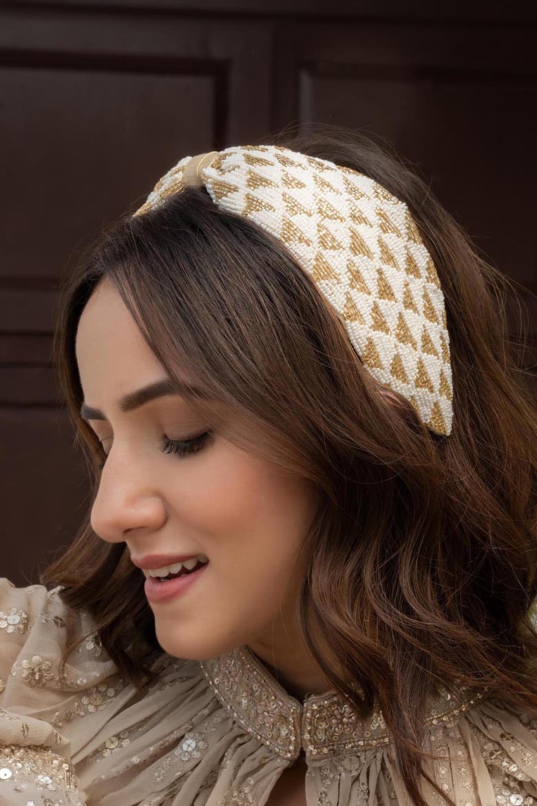 Selene Knotted Hair Band - White & Gold, Alternate, color, Ivory
