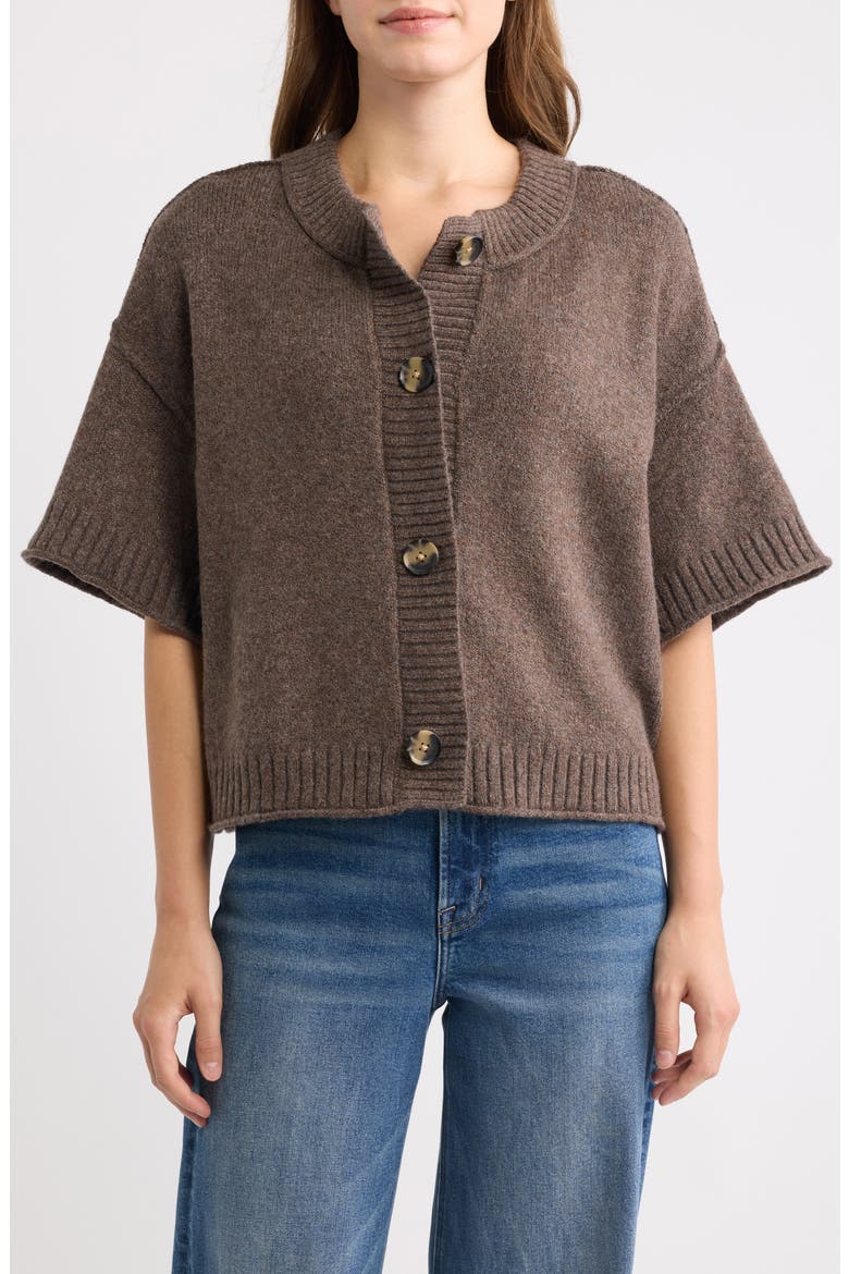Broome Short Sleeve Crop Cardigan, Alternate, color, EARTH