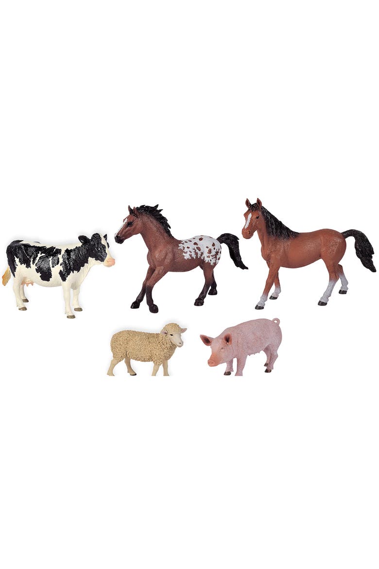 Farm Animals Set 5 Figurines Realistic Miniatures Kids 3+, Main, color, Multicolored